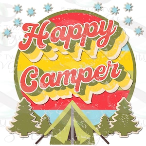 Happy Camper  Retro Vintage Logo, Sublimation Vintage Camp Sublimation Design, Distressed png Instant Download, Clipart Sublimation Download