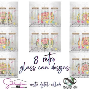Paquete de envolturas de vidrio para latas de Pascua para sublimación Diseños de envolturas de vidrio para latas de Pascua Diseño de sublimación de latas de vidrio con tobogán de agua retro 8 diseños png