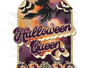 Retro Halloween Queen Witch PNG: Tie Dye Sublimation Design (Digital Download)
