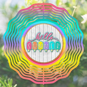 Wind Spinner Hallo Sommer Sublimation Windspiel Vintage Hallo Sommer Eis am Stil Sublimation Design png Bereit zum Drucken Windspinner Download