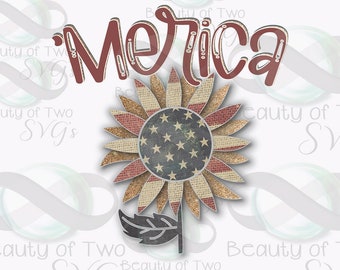 Sunflower 'Merica' Sublimation Design: Rustic Shirt PNG (Digital Download)