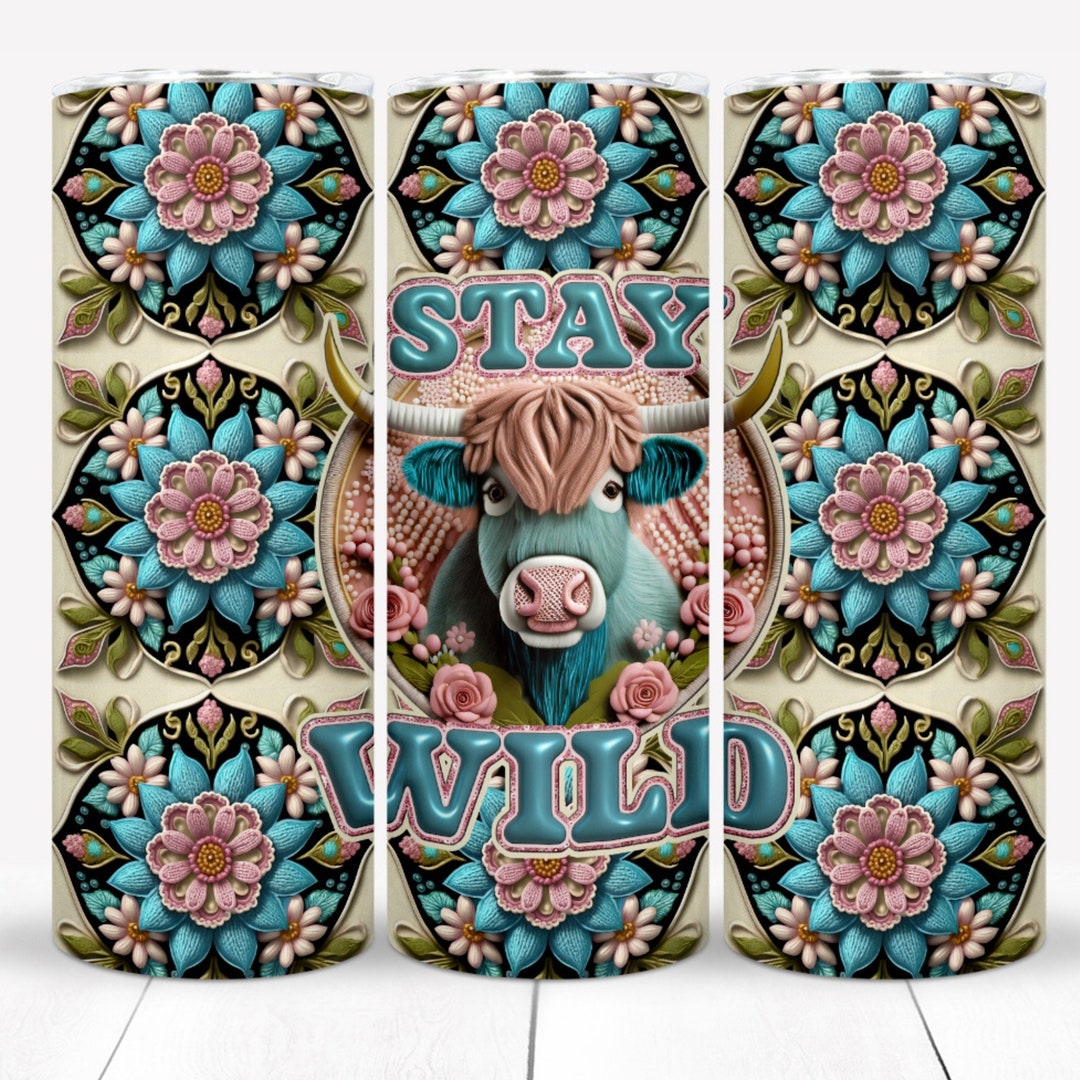 3D Highland Cow Tumbler Wrap: Stay Wild Design (PNG) - Etsy