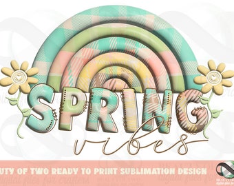 Spring Vibes Plaid Rainbow Sublimation Design (Digital Download)