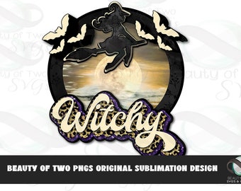Diseño retro de Halloween con temática de brujas (descarga digital PNG)