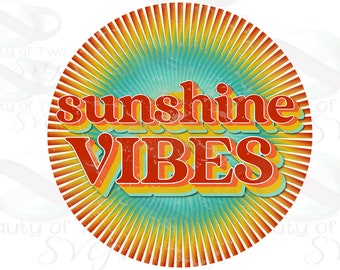 Sunshine Vibes Retro Sublimation Design: Summer Sun PNG (Digital Download)