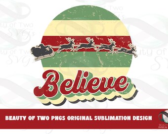 Christmas Retro Santa png Sublimation, Santa Sleigh Vintage Sublimation Design png, Believe Instant Download, Clipart, Sublimation Download