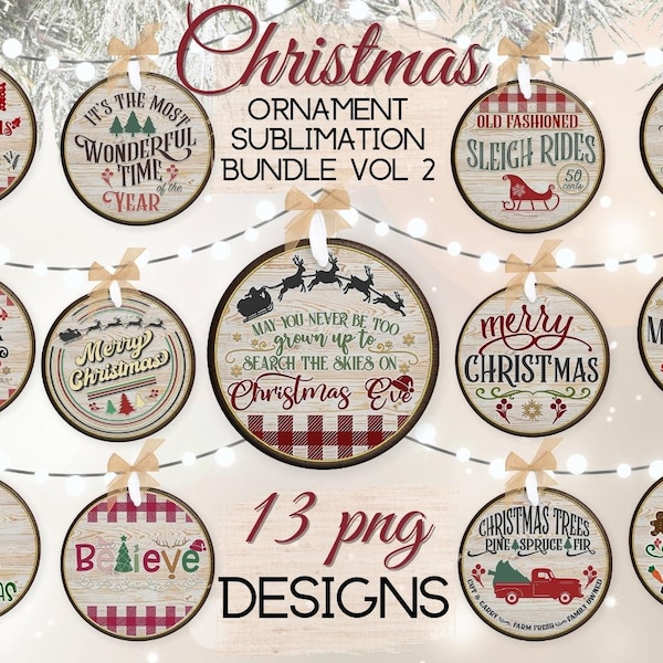 Farmhouse Christmas Ornament PNG Bundle, Vol 2 Christmas Farmhouse png 13 Sublimation Designs for Ornaments Instant Download Ready Print png