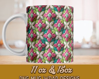 Diseño PNG de funda floral bohemia para taza: diseño de ganchillo 3D (descarga digital)