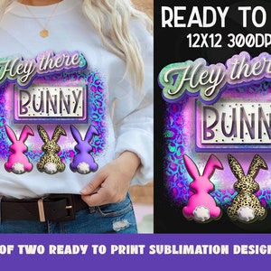 Hé là, lapin de Pâques 3D néon logo sublimation vintage guépard Pâques sublimation design png prêt à imprimer sublimation téléchargement png