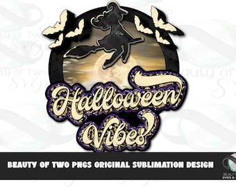 Retro Witch Halloween Vibes PNG Sublimation Design (Digital Download)