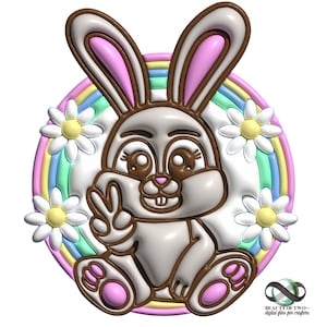 Osterhase Peace Zeichen, Retro Osterhase 3D Puffy Shirt Sublimation Design Digitaler Download PNG Instant DIGITAL NUR, Tshirt PNG Design