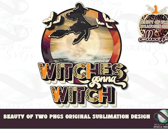 Diseño de sublimación de brujas retro para Halloween (descarga digital PNG)