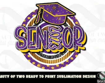 2023 Senior Grad Retro Purple Gold Vintage Logo Sublimation 2023 Senior Graduate png Design Graduate png Instant Download Sublimation png