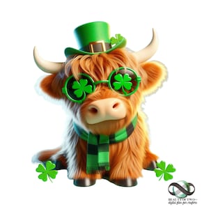 St Patrick's Day Highland Kuh Clipart Shirt Sublimation Design Digitaler Download PNG Instant DIGITAL, Tshirt Png Design,