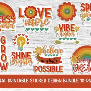 Lot de 10 autocollants inspirants imprimables, impression et découpe, conception inspirante par sublimation pngs, téléchargement immédiat, téléchargement d&#39;autocollants par sublimation