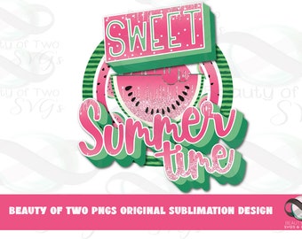 Sweet Summertime Watermelon Retro Logo Sublimation Design (PNG Digital Download)