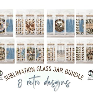 Paquete de envolturas de latas de vidrio para sublimación Diseños de envolturas de latas de vidrio para café Diseño de sublimación de latas de vidrio con tobogán de agua retro para café 8 diseños png