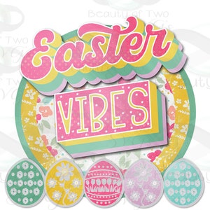 Retro Easter Vibes PNG: Distressed Easter Eggs Logo (Digital Download)