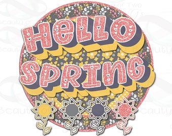 Hello Spring Poppies Sublimation Design: Retro Flowers Clipart (PNG Digital Download)