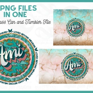 Mothers Day Grandma Ami Mini Bundle Sublimation pngs Glass Can 20 oz Tumbler and Retro Ami Logo png 3 file Ami Ready Print Instant Download