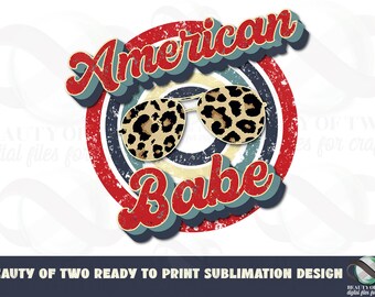 American Babe Retro Cheetah Sunglasses Sublimation Design (Digital Download)