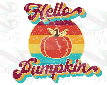 Hello Pumpkin Retro Fall Sublimation Design (PNG Digital Download)