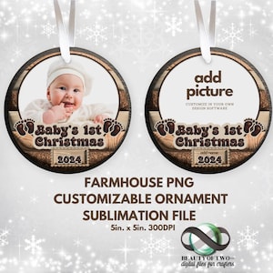 Customize Christmas Ornament PNG, Baby&#39;s First Christmas 2024 PNG, Round Sublimation Ornament Instant Download, Ready Print Customize PNG