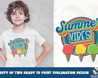Summer Vibes Ice Cream Retro Logo - Sublimation Design (PNG)