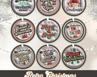 Paquete de imágenes PNG de adornos navideños retro: diseños inflados y esponjosos (descarga digital)