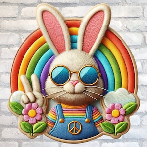 Ostern PNG, Retro Logo Sublimation Faux Stickerei Lustige Ostern Peace Zeichen Sublimation Design png Sofortiger Download Bereit zum Druck Download