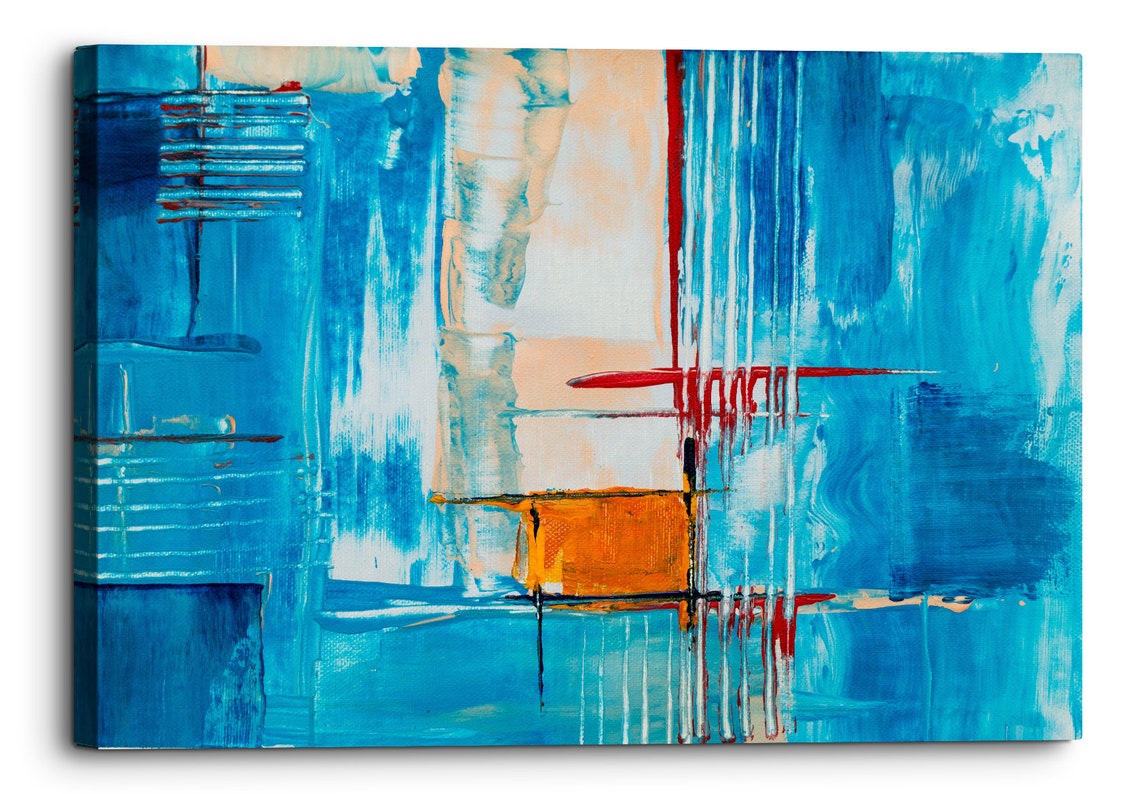 Blue Orange Abstract Paint Canvas Wall Art Picture Home Decor Etsy