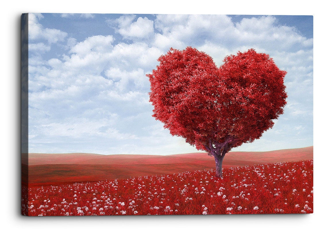 Heart Tree Red Abstract Canvas Wall Art Picture Home Decor Etsy
