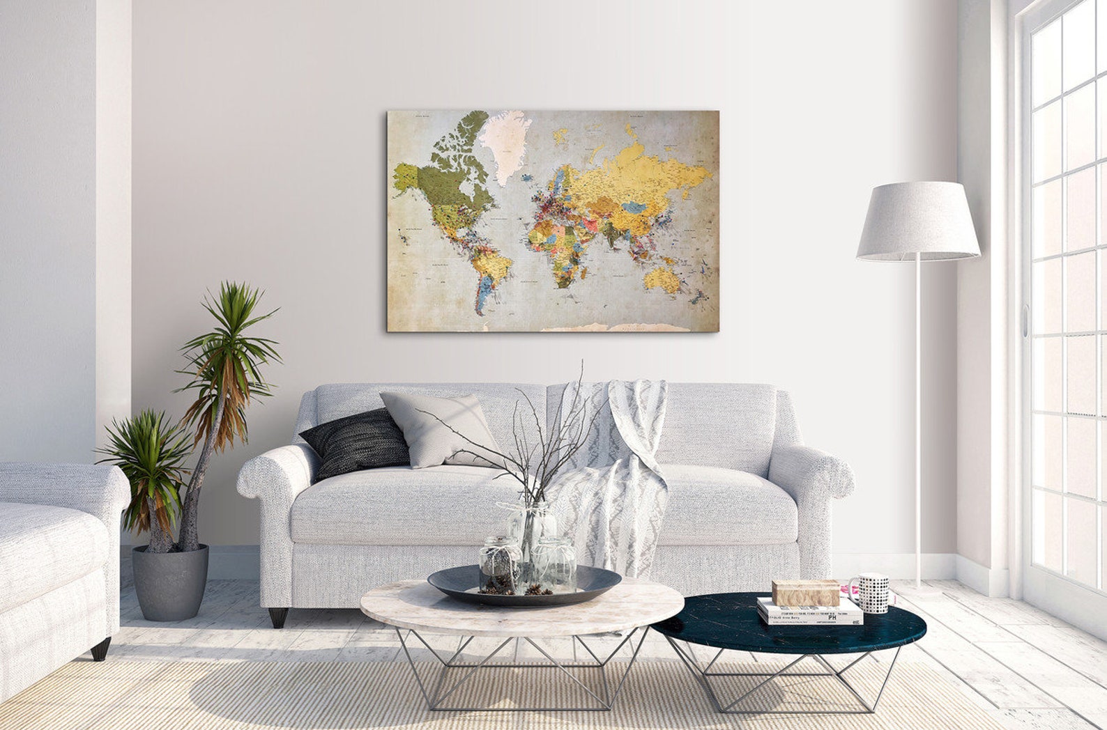 World Map Canvas Wall Art Picture Home Decor | Etsy