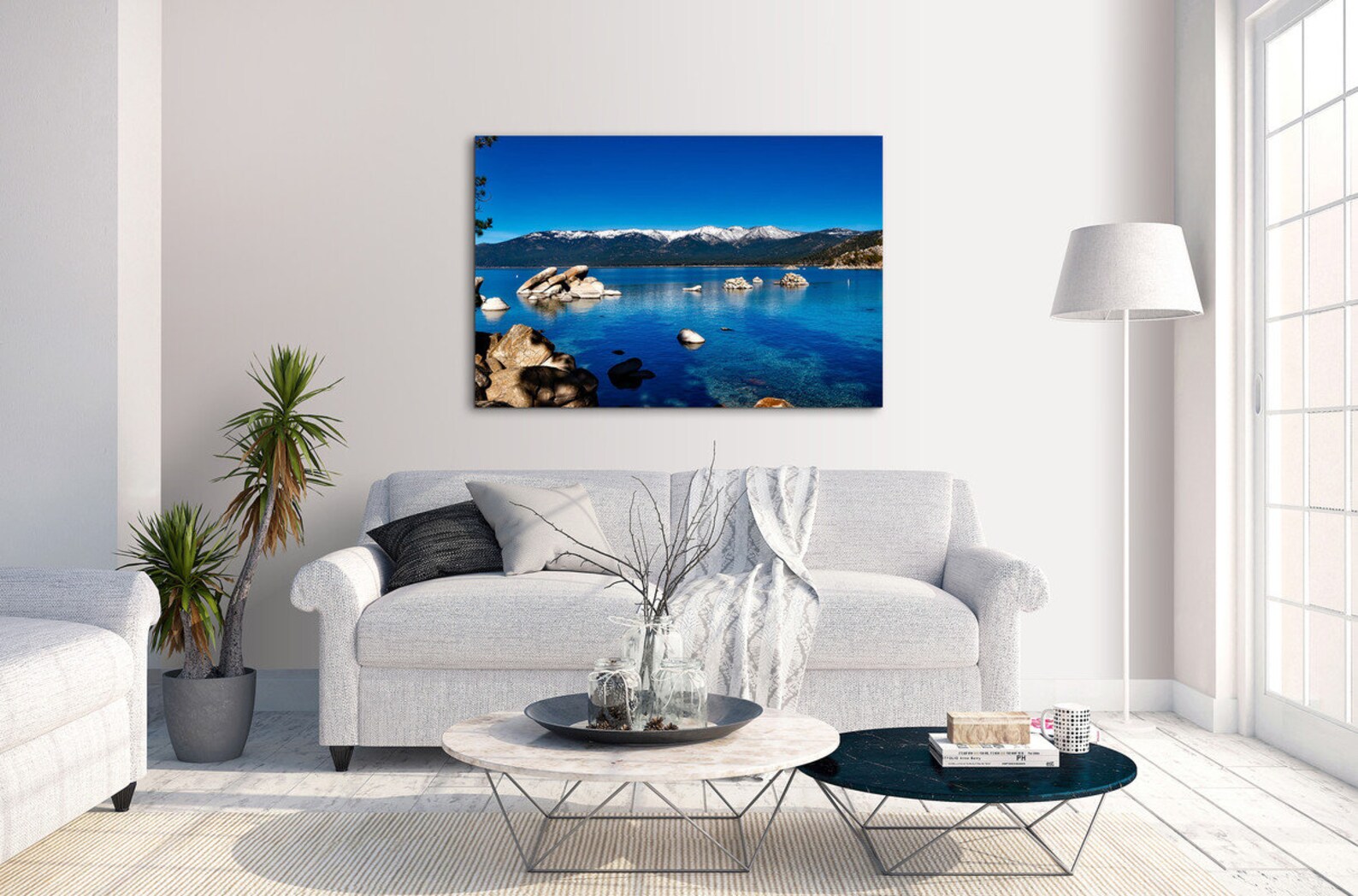 Lake Tahoe Mountain Blue White Canvas Wall Art Picture Home Etsy
