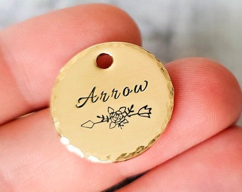 v, Small Hand Stamped Pet Tag, Personalized Pet ID Tag, Small Dog Tag, Cat ID Tag, Arrow