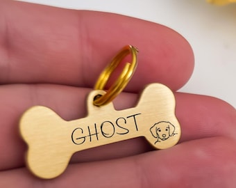 Personalized Bone Shape Dog ID Tag, Hand Stamped Brass Pet Tag