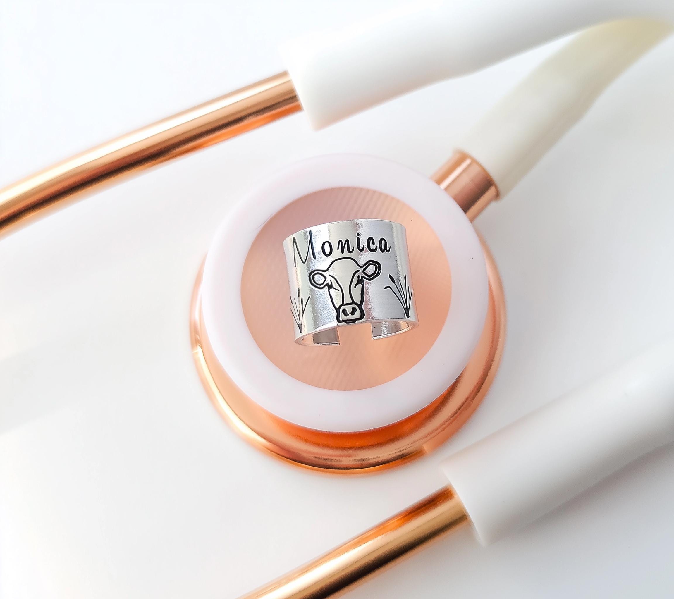 Stethoscope ID Tag, Personalized Name Tag, Gift For RN Nurse, Gift For Vet, Doctor Hand Stamped, Nurse Week 2025, Cow Design