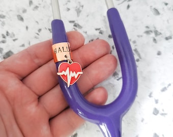 Hand Stamped Stethoscope ID Tag: Personalized Cat Charm for Nurses, Doctors, Vets