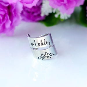 Stethoscope ID Tag, Hand-stamped Personalized Name Tag, Gift For Her Nurse, Vet Name Tag, Hand Stamped, RVN Gift, Mountains