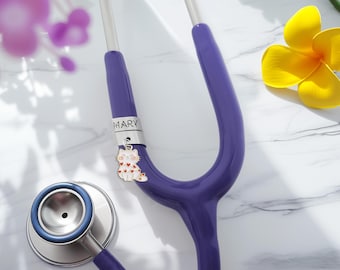 Personalized Stethoscope Charm, Hand-Stamped Cat ID Tag, Medical Gift