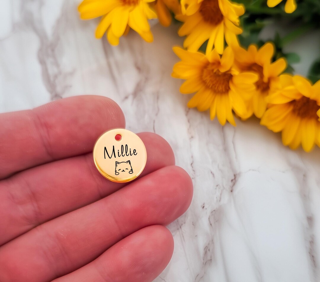 Hand Stamped Small Pet ID Tag, Personalized Cat Puppy Name Tag (5/8 ...