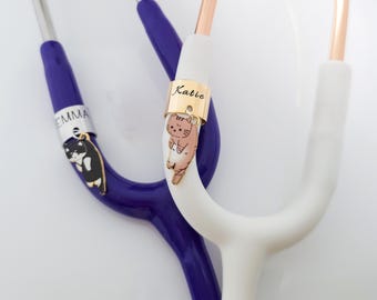 Hand Stamped Stethoscope ID Tag, Cat Pendant, Personalized Nurse Gift, Gift for a medical student