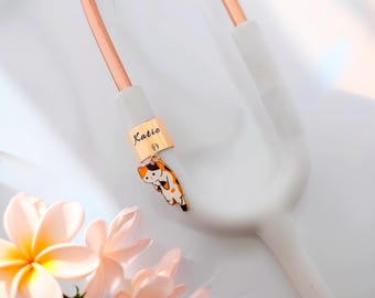 Personalized Stethoscope ID Tag, Cat Pendant Charm, Handstamped Design, Durable Solid Metal