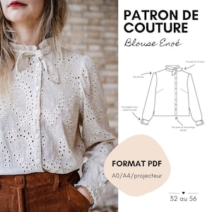 Women&#39;s PDF Sewing Pattern | Chic and feminine blouse with ruffles | Elegant shirt pattern – ÉNOÉ model – Atelier Brizane