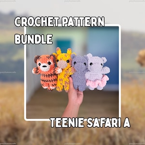 TEENIE Safari Bundle A | Tiger, Giraffe, Hippo Crochet Plushie Pattern Bundle | PDF Digital Download