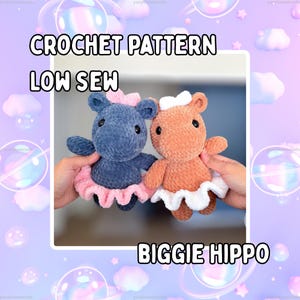 BIGGIE Hippo in a Bow and Tutu Crochet Plushie Pattern | PDF Digital Download