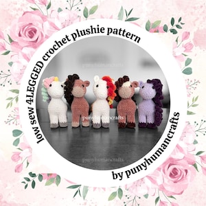 4脚の馬とユニコーンの4in1かぎ針編みぬいぐるみパターン | PDFデジタルダウンロード
