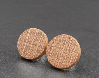 Oak Studs - Round Wooden Stud Earrings  - Handmade Natural Wood Sustainable Australian Simple Jewellery - Eco friendly Timber - Male Female