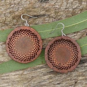 Protea Wooden Earrings  - Natural Dangling Australian African Sustainable Jewellery - Seed Pod - Eco friendly Natural Handmade Jewelry