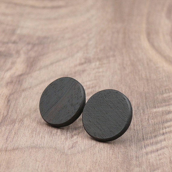 Wooden Studs - Black - Ancient Red Gum Wood - Round Stud Earrings - 7 sizes - Handmade Natural Australian Sustainable Jewellery-Eco friendly